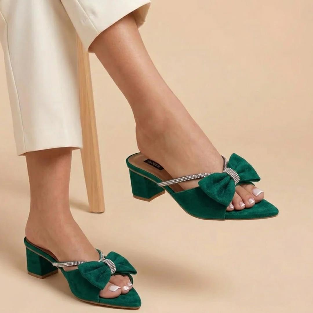 Crystal Bow Block Heels
