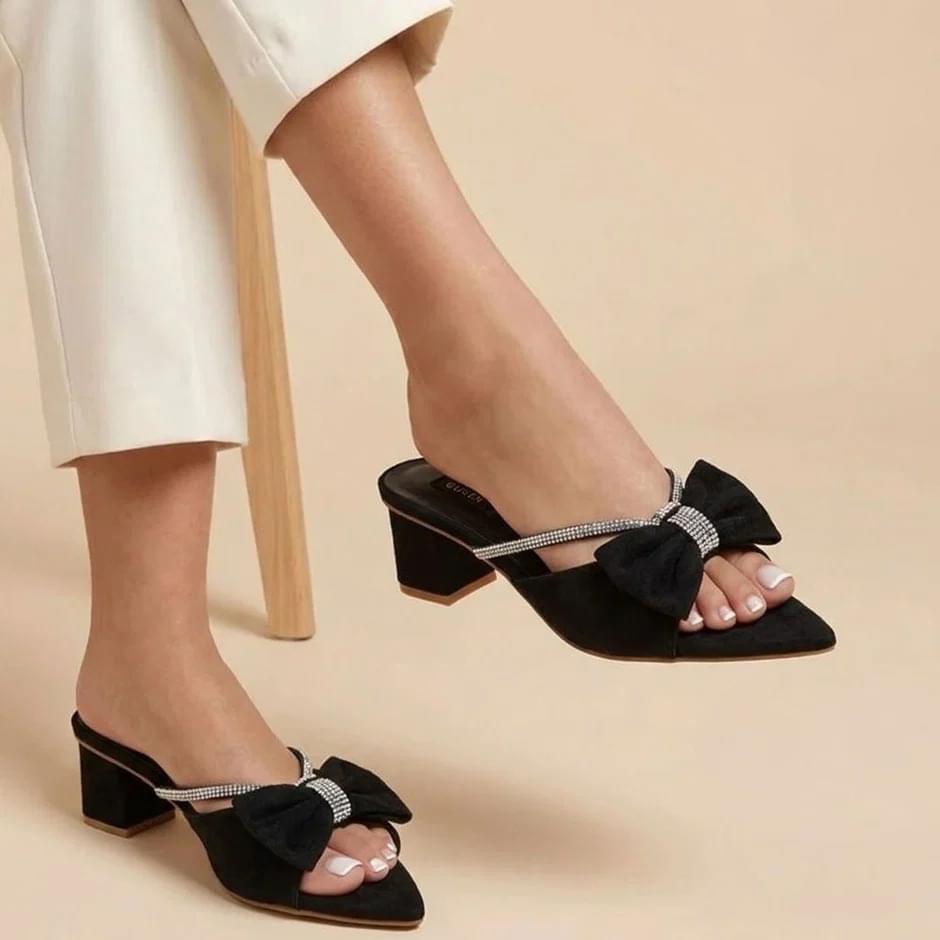 Crystal Bow Block Heels