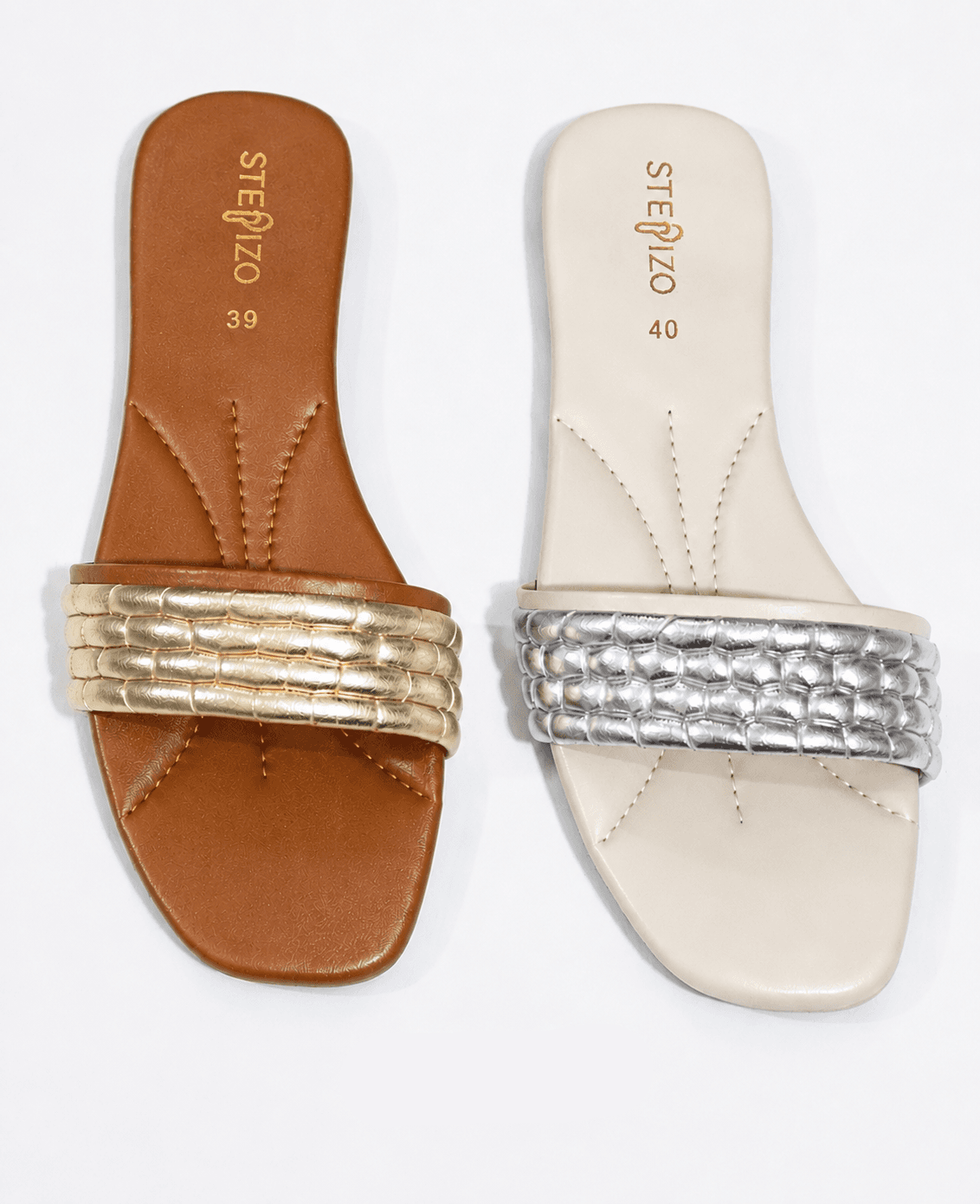 Women’s Metallic Quilted Strap Flat Slides