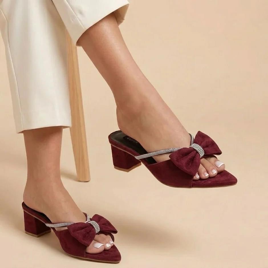 Crystal Bow Block Heels