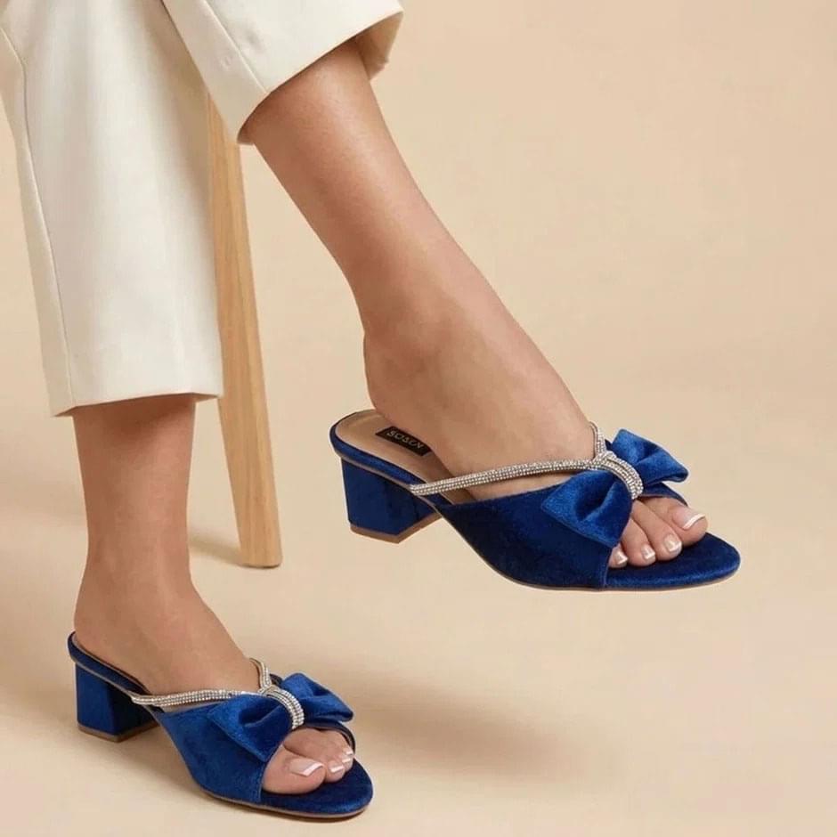 Crystal Bow Block Heels